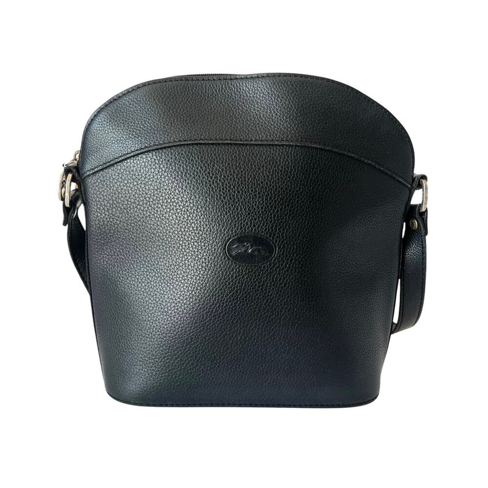 Longchamp Vintage Le Foulonne Dome Crossbody Black Pebbled Leather France Y2K